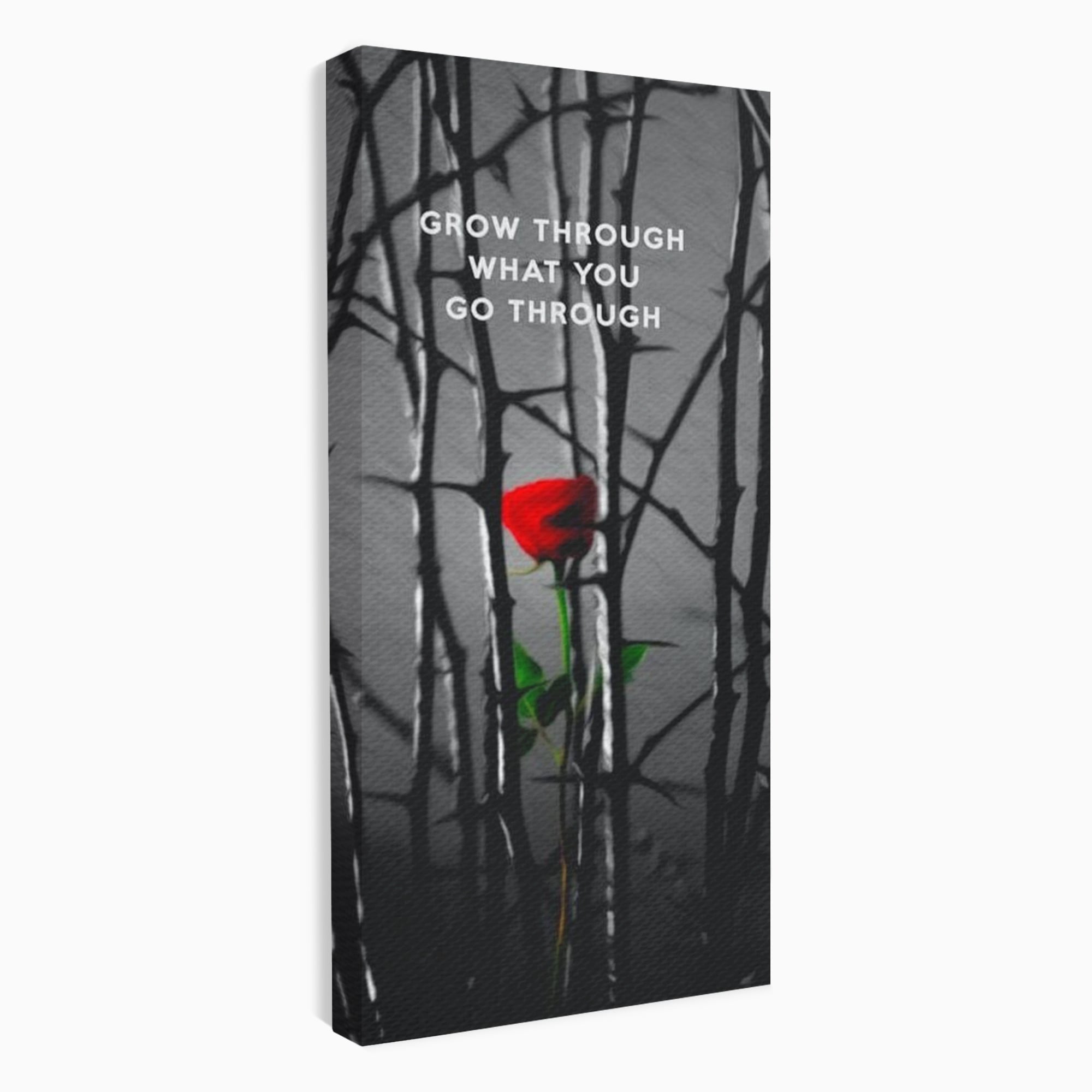Tablou canvas cu tablou motivational cu trandafir rosu si spini, fara rama, pe sasiu de lemn